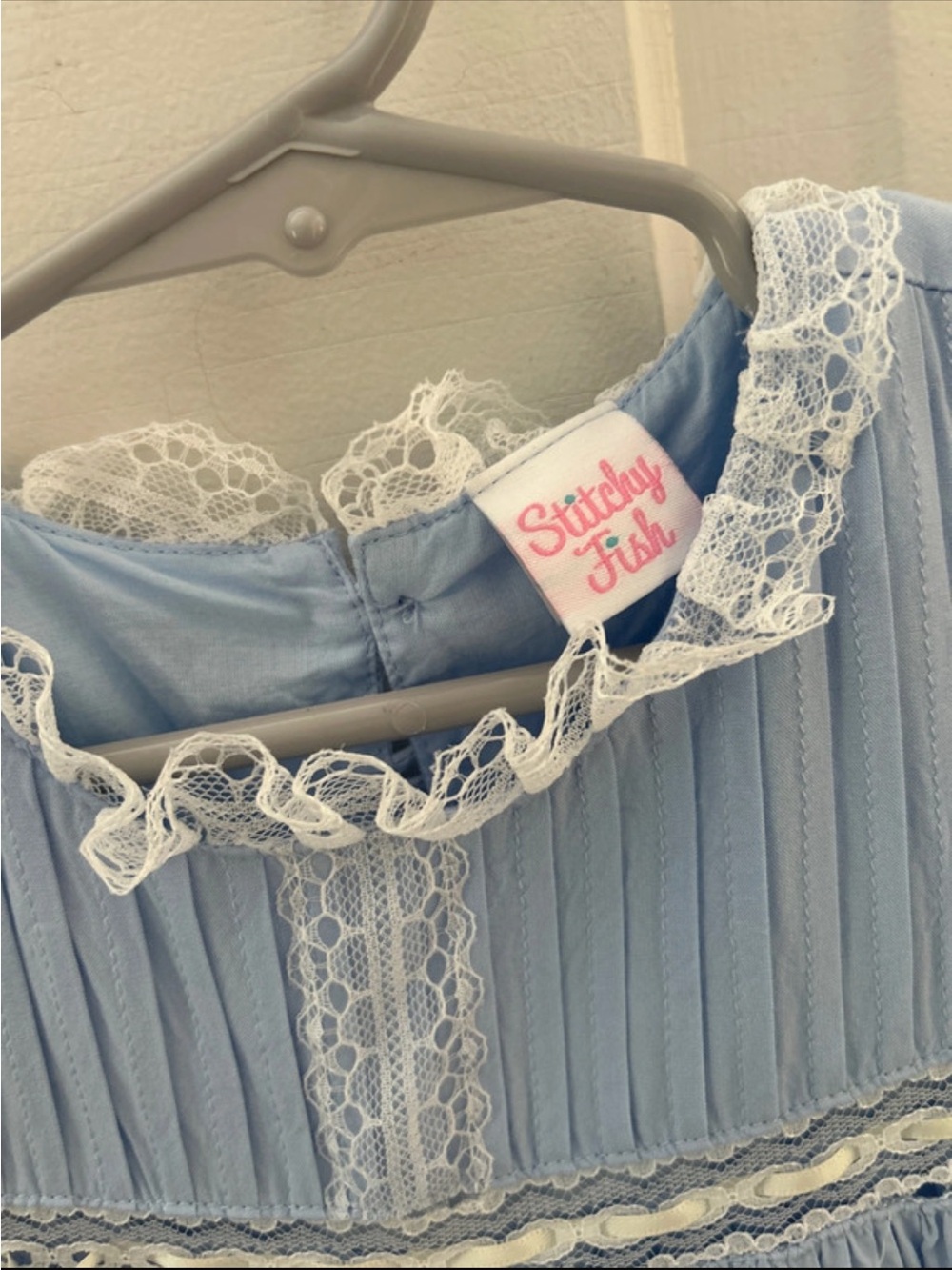 Stitchy Fish Vintage-Inspired Light Blue Lace Trim Dress - Picture 4 of 4